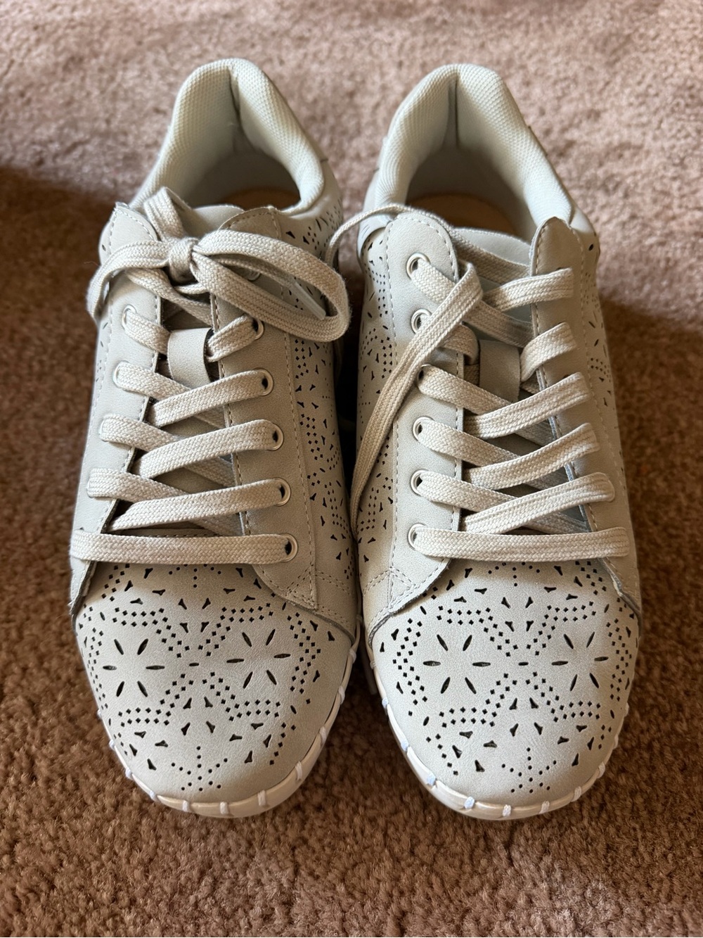 Easy street Women's Perforated Lace-Up Sneakers in Cream